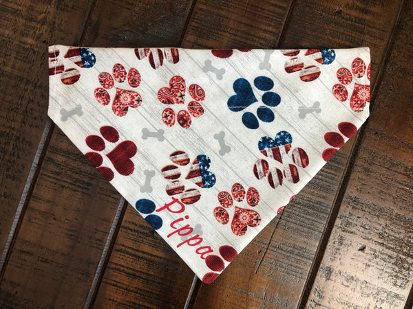 American Pup Over-the-Collar Reversible Dog Bandana ~ Four Sizes, Optional Personalization