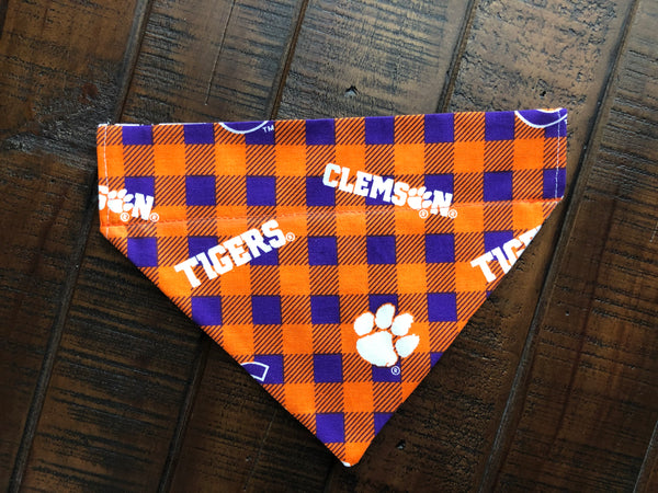 Clemson University Tigers Over-the-Collar Reversible Dog Bandanas ~ Four Sizes, Three Fabric Choices, Optional Personalization