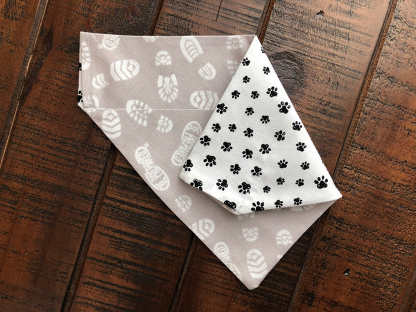 Be Prepared Hiking Boot Prints Over-the-Collar Reversible Dog Bandana ~ Four Sizes, Optional Personalization