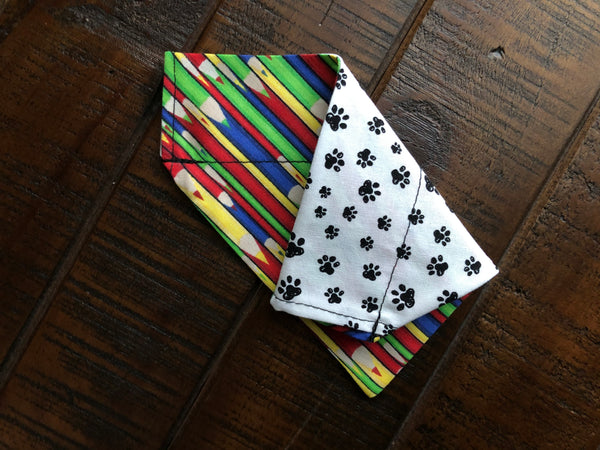 Pencils Over-the-Collar Reversible Dog Bandana ~ Four Sizes, Optional Personalization