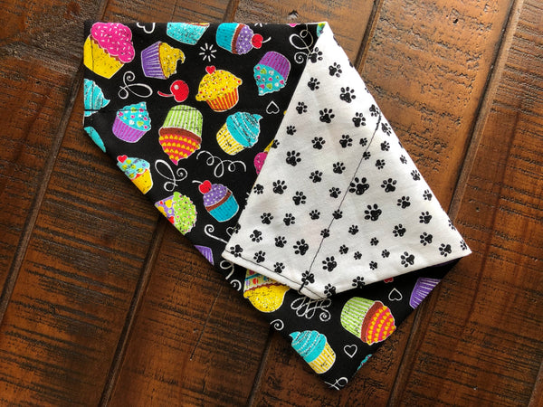 Birthday Over-the-Collar Reversible Dog Bandana ~ Four Sizes, Two Patterned Fabrics, Ten Solid Colors