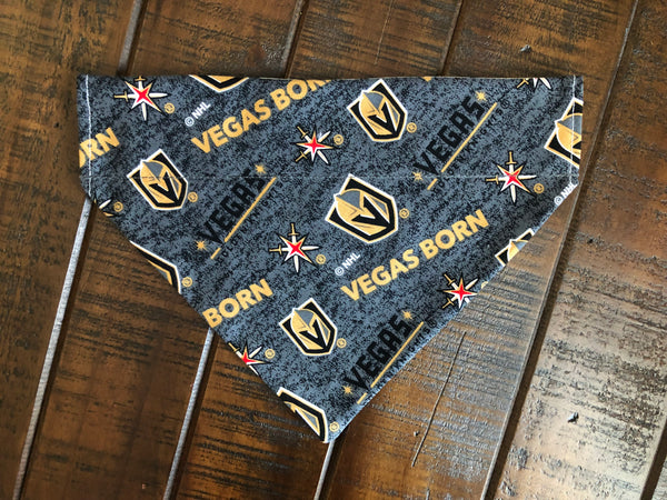 Las Vegas Golden Knights Over-the-Collar Reversible Dog Bandanas ~ Four Sizes, Two Fabric Choices, Optional Personalization