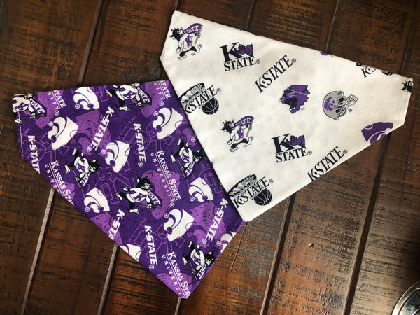 Kansas State University Wildcats Over-the-Collar Reversible Dog Bandana ~ Two Fabric Options, Four Sizes, Optional Personalization