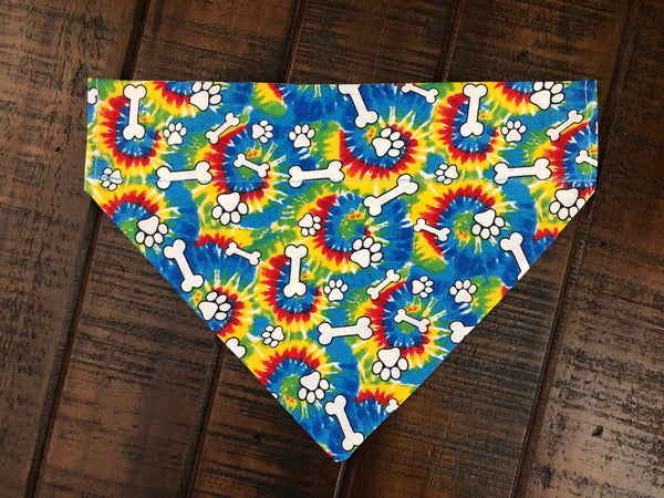 Hippie Dog Tie-Dye Over-the-Collar Reversible Dog Bandana ~ Four Sizes, Optional Personalization