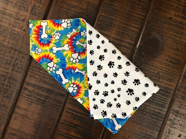 Hippie Dog Tie-Dye Over-the-Collar Reversible Dog Bandana ~ Four Sizes, Optional Personalization
