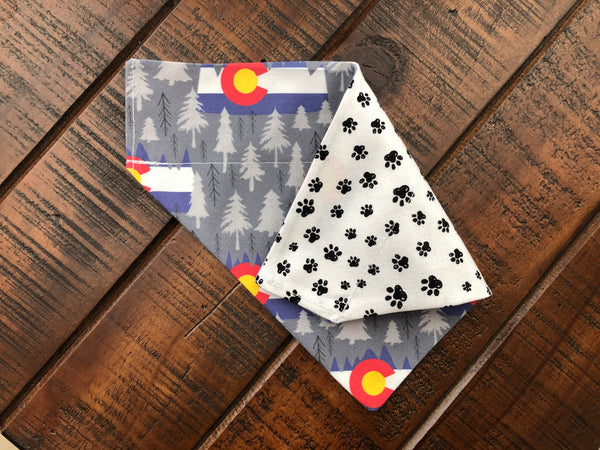 Colorado Flag and Trees Over-the-Collar Reversible Dog Bandanas ~ Four Sizes, Optional Personalization