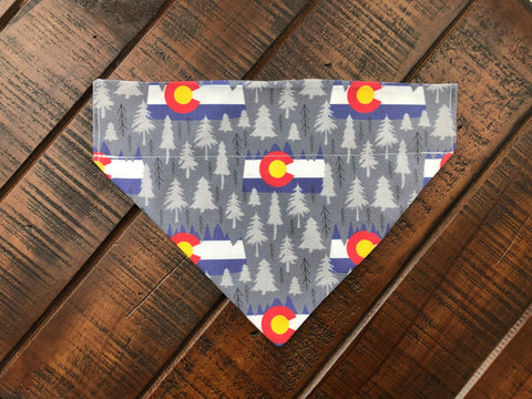 Colorado Flag and Trees Over-the-Collar Reversible Dog Bandanas ~ Four Sizes, Optional Personalization
