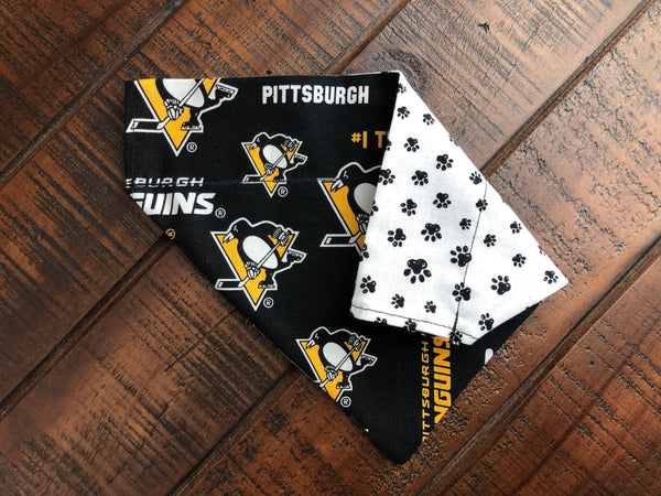 Pittsburgh Penguins Over-the-Collar Reversible Dog Bandana ~ Four Sizes, Optional Personalization