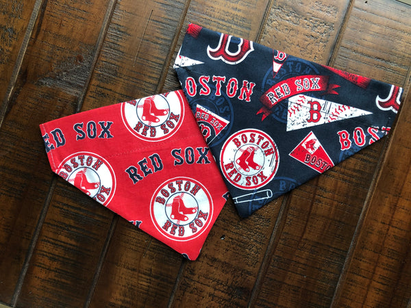 Boston Red Sox Over-the-Collar Reversible Dog Bandanas ~ Four Sizes, Two Fabric Choices, Optional Personalization