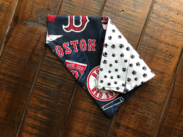 Boston Red Sox Over-the-Collar Reversible Dog Bandanas ~ Four Sizes, Two Fabric Choices, Optional Personalization