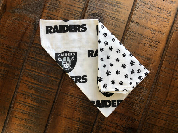 Las Vegas Raiders Over-the-Collar Reversible Dog Bandanas ~ Four Sizes, Two Fabric Choices, Optional Personalization