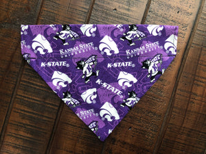 Kansas State University Wildcats Over-the-Collar Reversible Dog Bandana ~ Two Fabric Options, Four Sizes, Optional Personalization