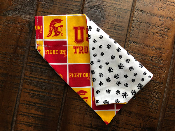 University of Southern California Trojans Over-the-Collar Reversible Dog Bandana ~ Four Sizes, Two Fabric Choices, Optional Personalization