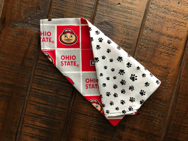 Ohio State University Buckeyes Over-the-Collar Reversible Dog Bandana ~ Four Sizes, Optional Personalization