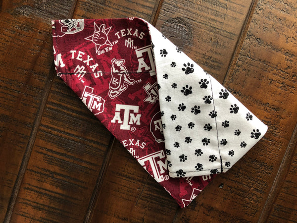 Texas A&M University Aggies Over-the-Collar Reversible Dog Bandana ~ Four Sizes, Optional Personalization