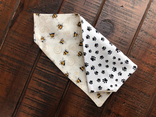 Bumble Bee Over-the-Collar Reversible Dog Bandana ~ Four Sizes, Optional Personalization