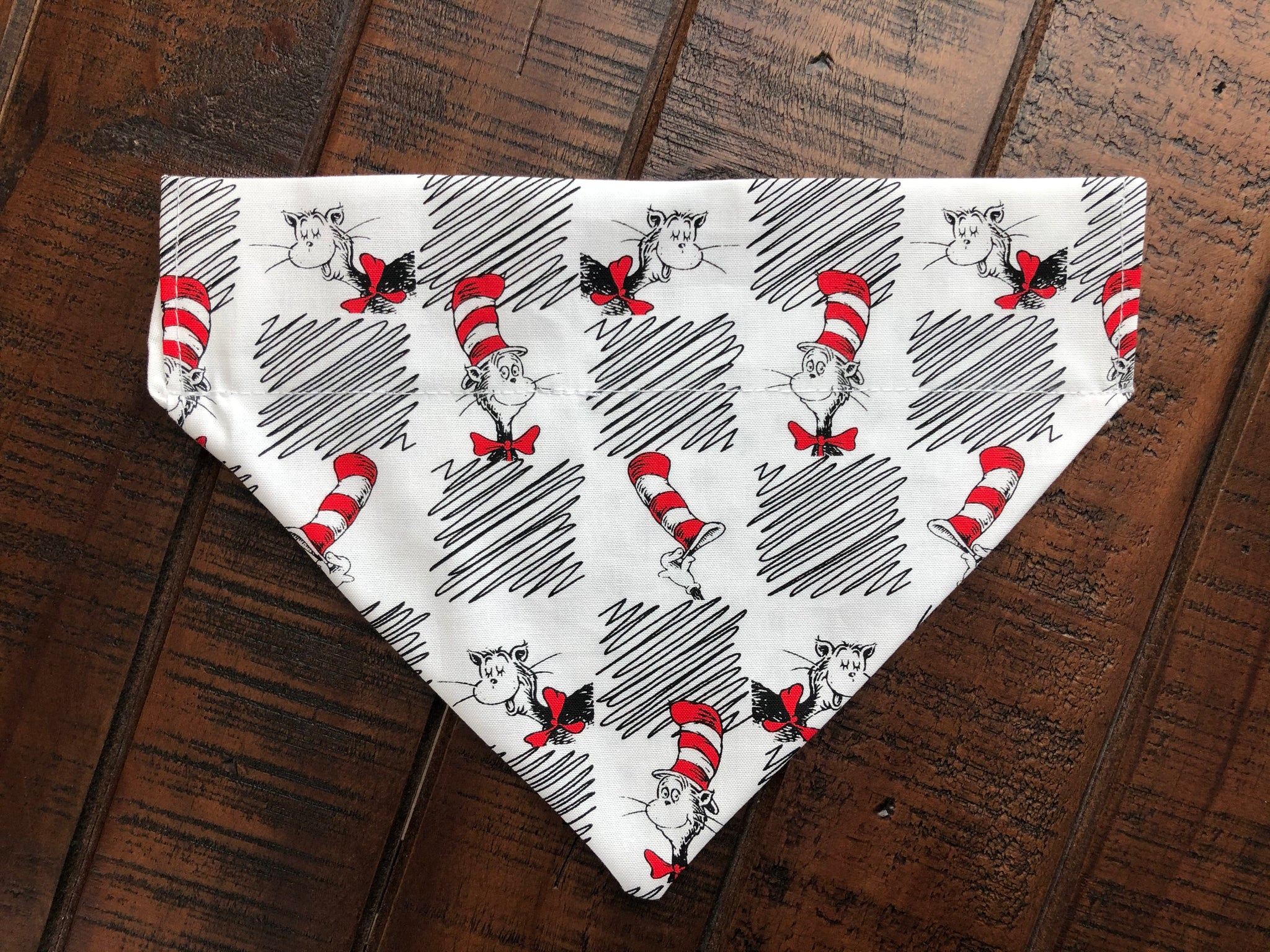 Cat in the Hat Over-the-Collar Reversible Dog Bandana ~ Four Sizes, Two Fabric Choices, Optional Personalization