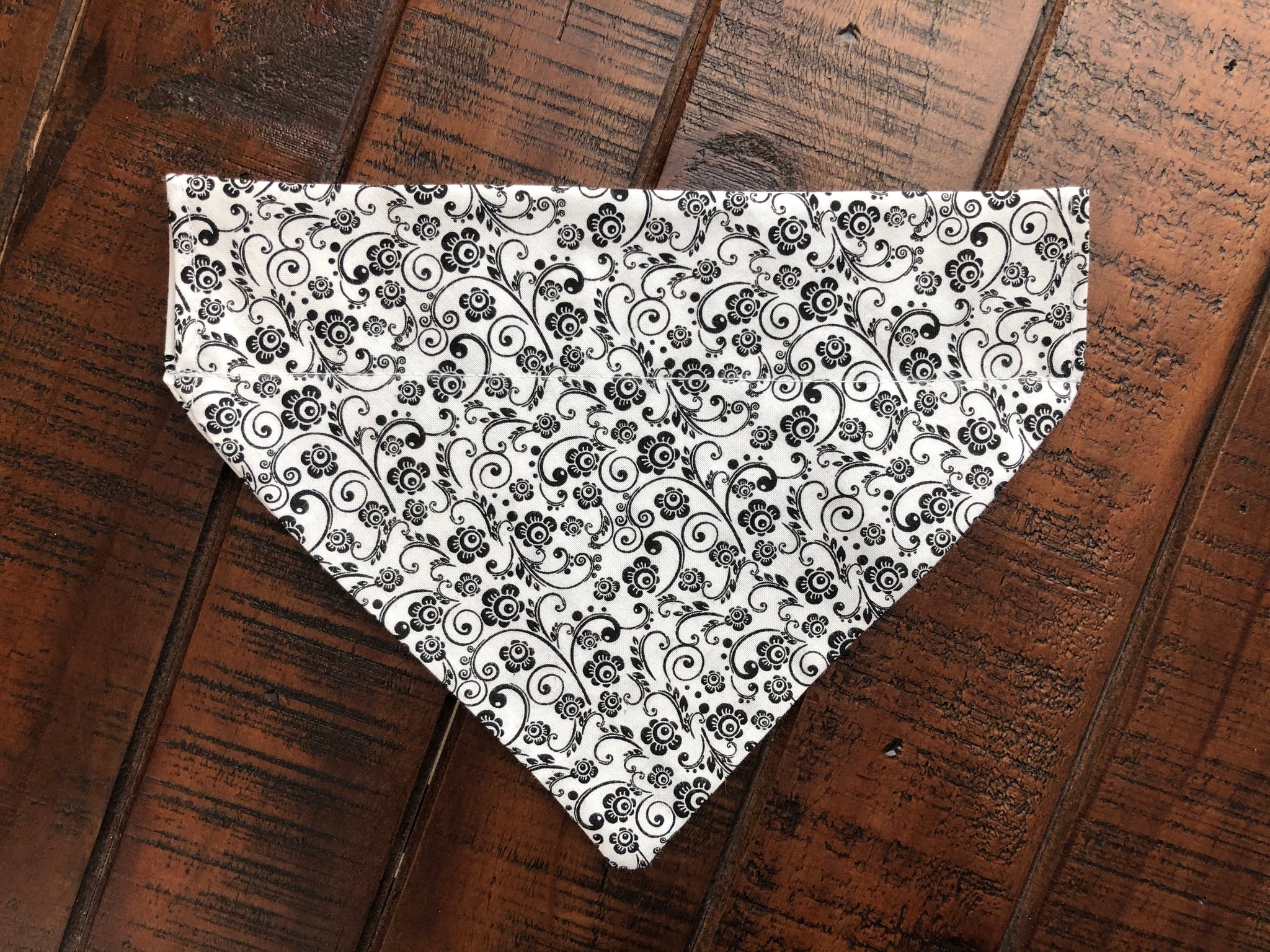 Black and White Flower Over-the-Collar Reversible Dog Bandana ~ Four Sizes, Optional Personalization