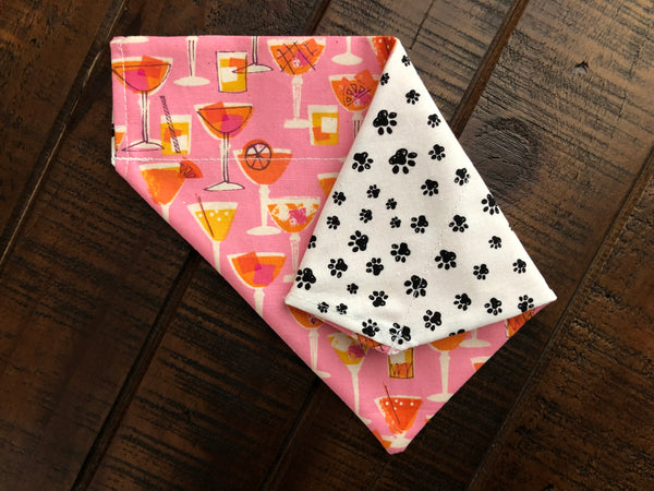 Cocktails Over-the-Collar Reversible Dog Bandana ~ Four Sizes, Three Fabric Choices, Optional Personalization