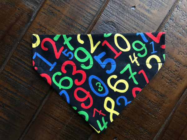 Numbers and Letters Over-the-Collar Reversible Dog Bandana ~ Four Sizes, Two Fabric Choices, Optional Personalization