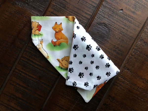 Furry Friends Reading Over-the-Collar Reversible Dog Bandana ~ Four Sizes, Two Farbic Choices, Optional Personalization