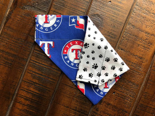 Texas Rangers Over-the-Collar Reversible Dog Bandana ~ Four Sizes, Optional Personalization