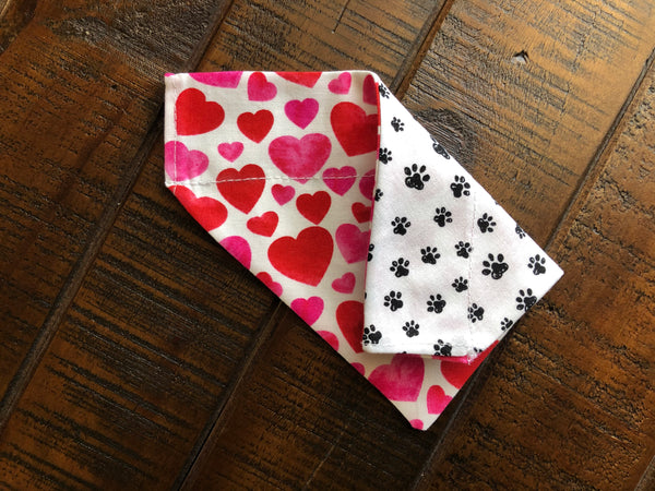 Hearts Over-the-Collar Reversible Dog Bandana ~ Four Sizes, Two Fabric Choices, Optional Personalization