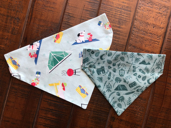 Camping Over-the-Collar Reversible Dog Bandana ~ Four Sizes, Two Fabric Choices, Optional Personalization