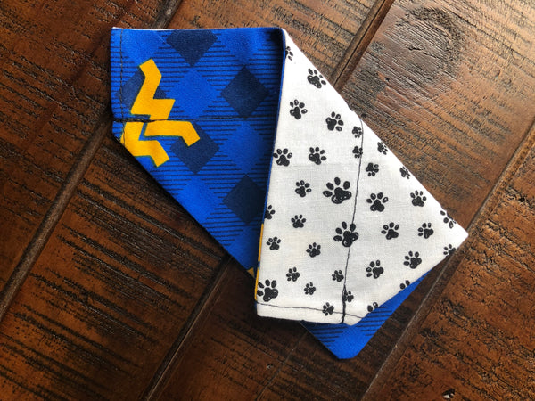 West Virginia University Mountaineers Over-the-Collar Reversible Dog Bandana ~ Four Sizes, Optional Personalization