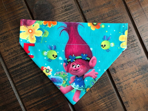 Frozen and Trolls Over-the-Collar Reversible Dog Bandanas ~ Two Fabric Options, Four Sizes, Optional Personalization