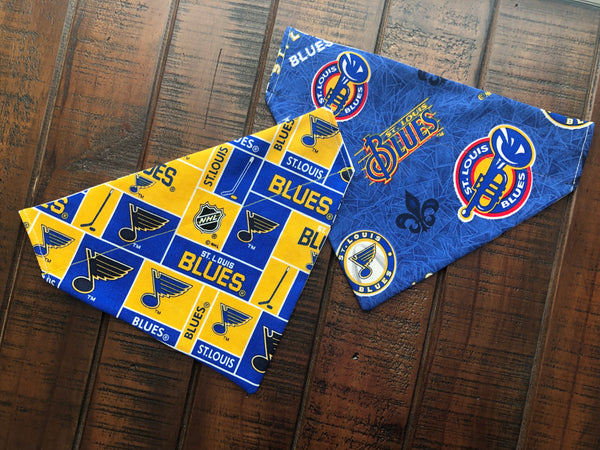 St Louis Blues Over-the-Collar Reversible Dog Bandanas ~ Four Sizes, Two Fabric Choices, Optional Personalization