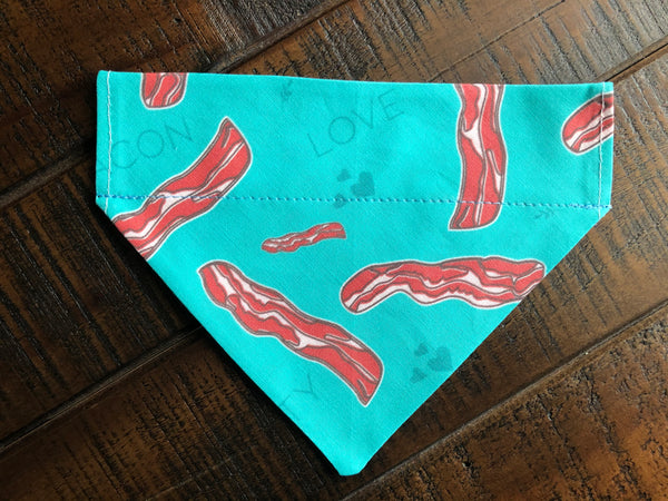 Bacon Lover's Over-the-Collar Reversible Dog Bandana ~ Four Sizes, Two Fabric Choices, Optional Personalization