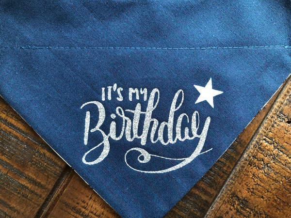Birthday Over-the-Collar Reversible Dog Bandana ~ Four Sizes, Two Patterned Fabrics, Ten Solid Colors
