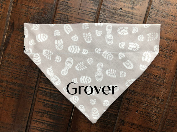 Be Prepared Hiking Boot Prints Over-the-Collar Reversible Dog Bandana ~ Four Sizes, Optional Personalization