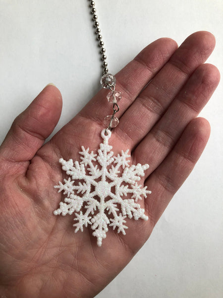White Glitter Snowflake Ceiling Fan Pull Chain