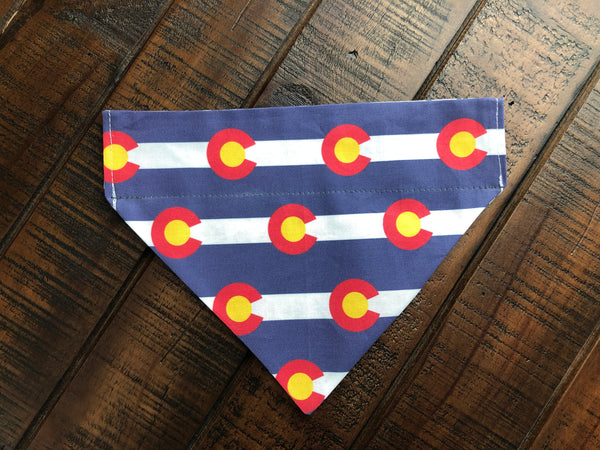 Colorado Flag Over-the-Collar Reversible Dog Bandanas ~ Four Sizes, Optional Personalization